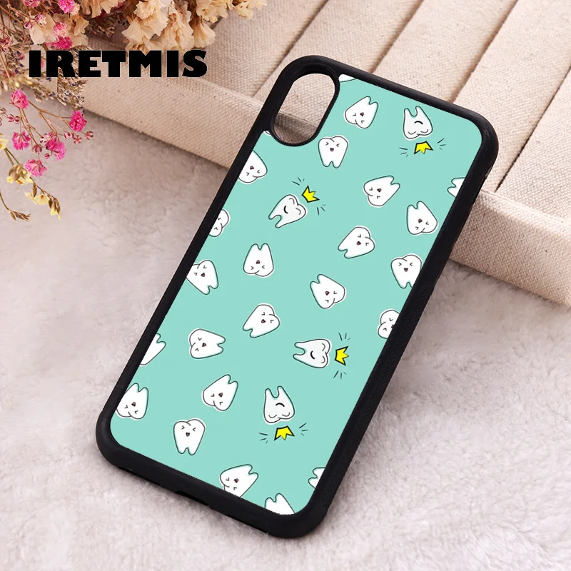 Iretmis Phone Cover Case For iPhone X XS Max XR 11 12 13 PRO MINI 14 15 16 Plus Rubber Silicone Happy teeth dental pattern