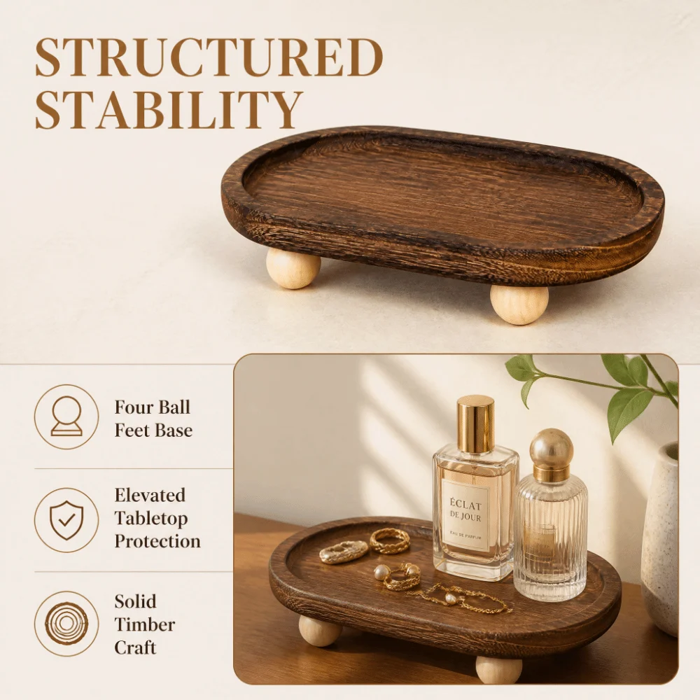 Wooden Oval Elevated Display Tray Brown 1.77in Tabletop Jewelry Candle Storage Riser Tray