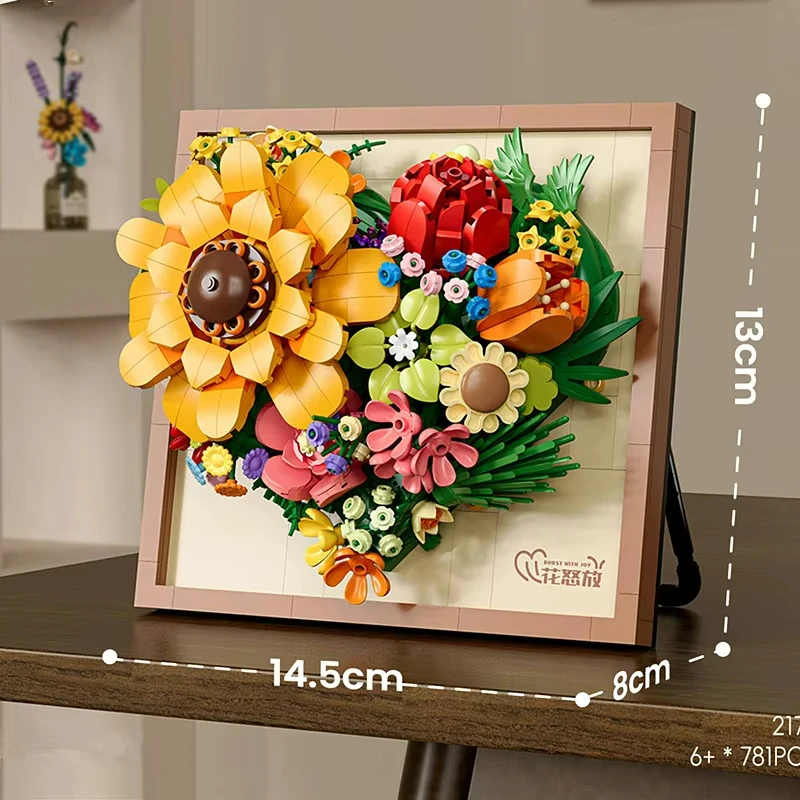 RiceBlcok 765pcs Bloemboeket Bouwstenen Set Creatieve Muurkunst Kader Kerstcadeaus thuis tafelblad decoratie