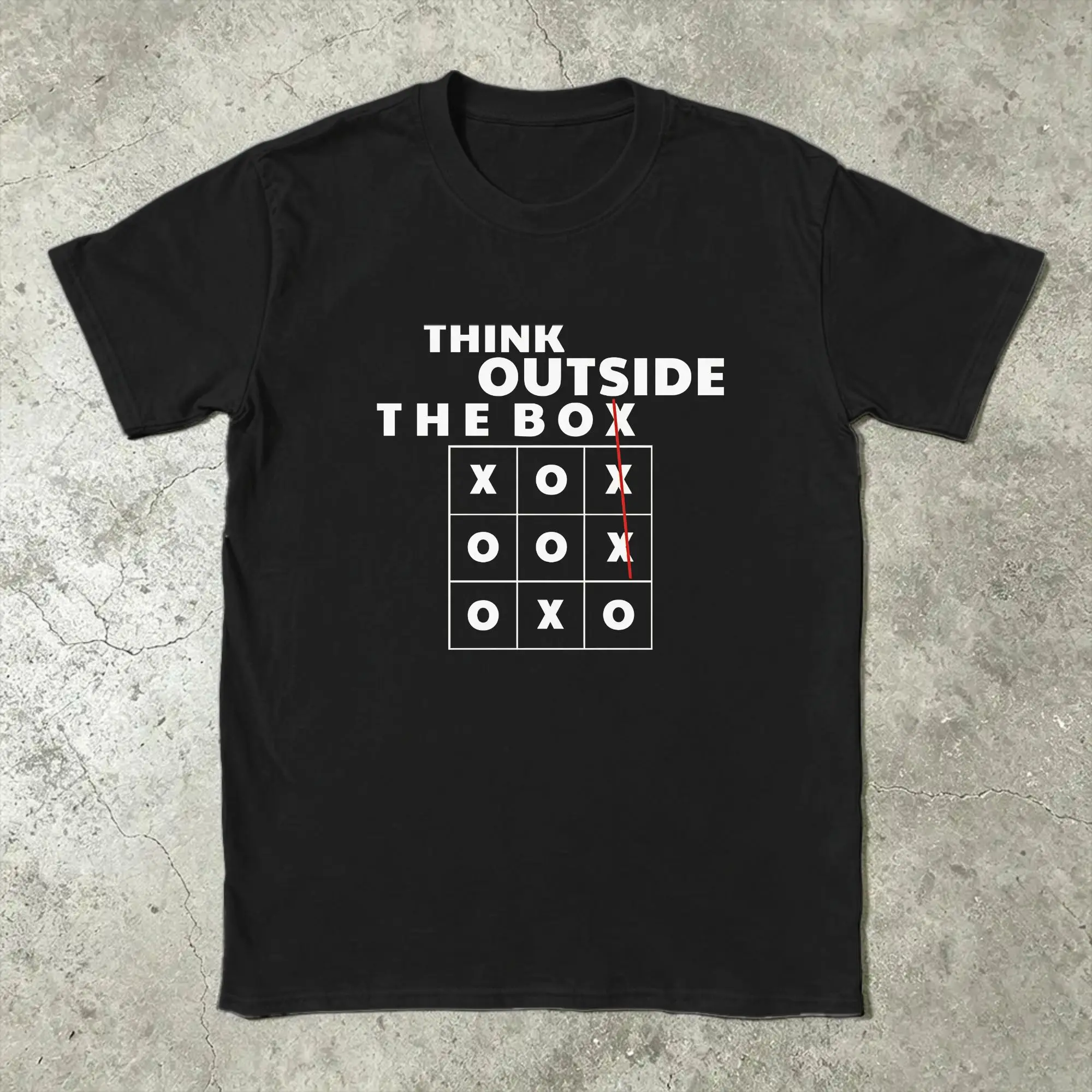 Think Outside the Box Tic Tac Toe Men's T Shirts  Unique Tees Short Sleeve Round Neck T-Shirts Cotton Birthday Present Tops