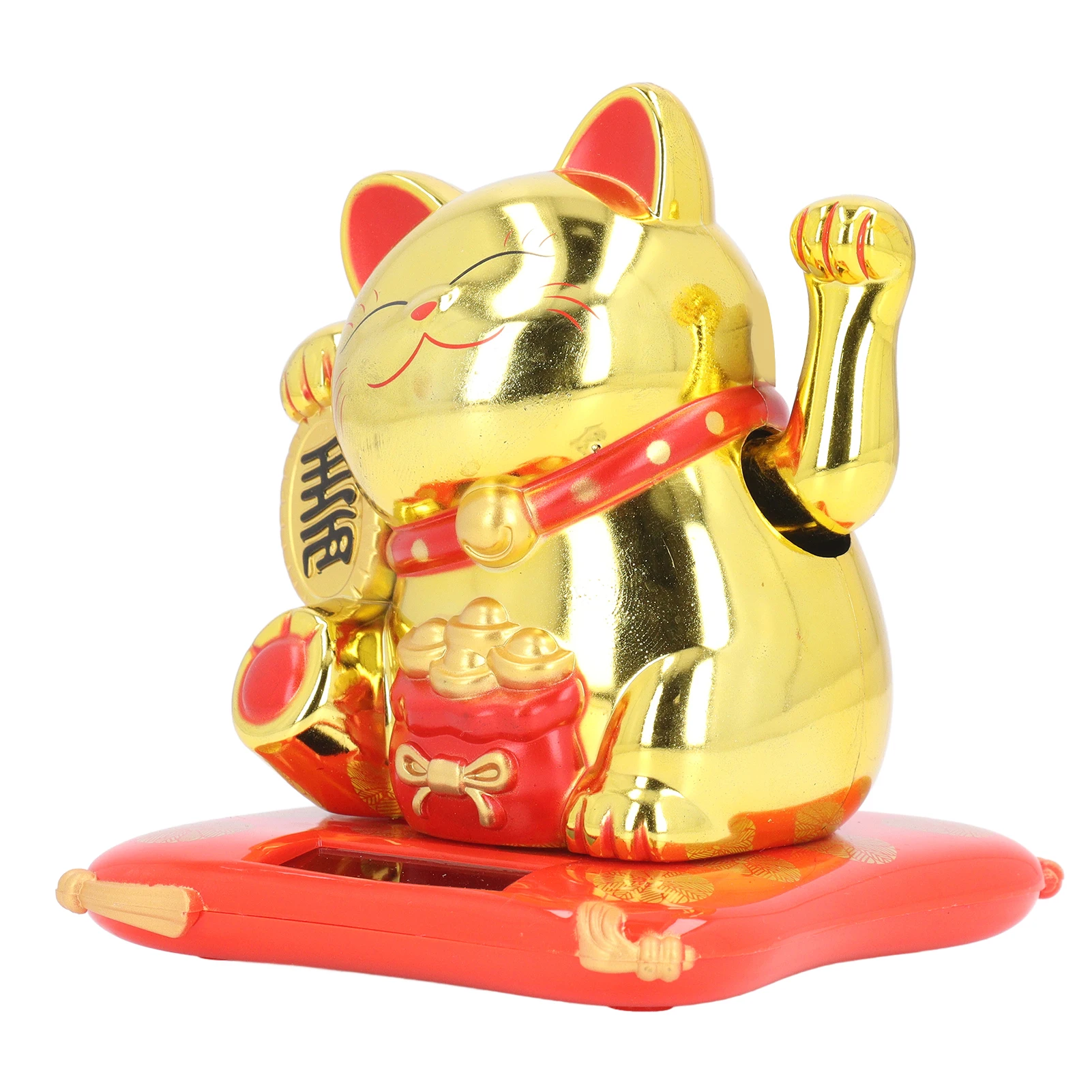 Lucky Waving Cat Solar Power Arm Waving Fortune Cat Lifelike Plastic Wealth Welcoming Cat Ornament for Car Cashier Desk