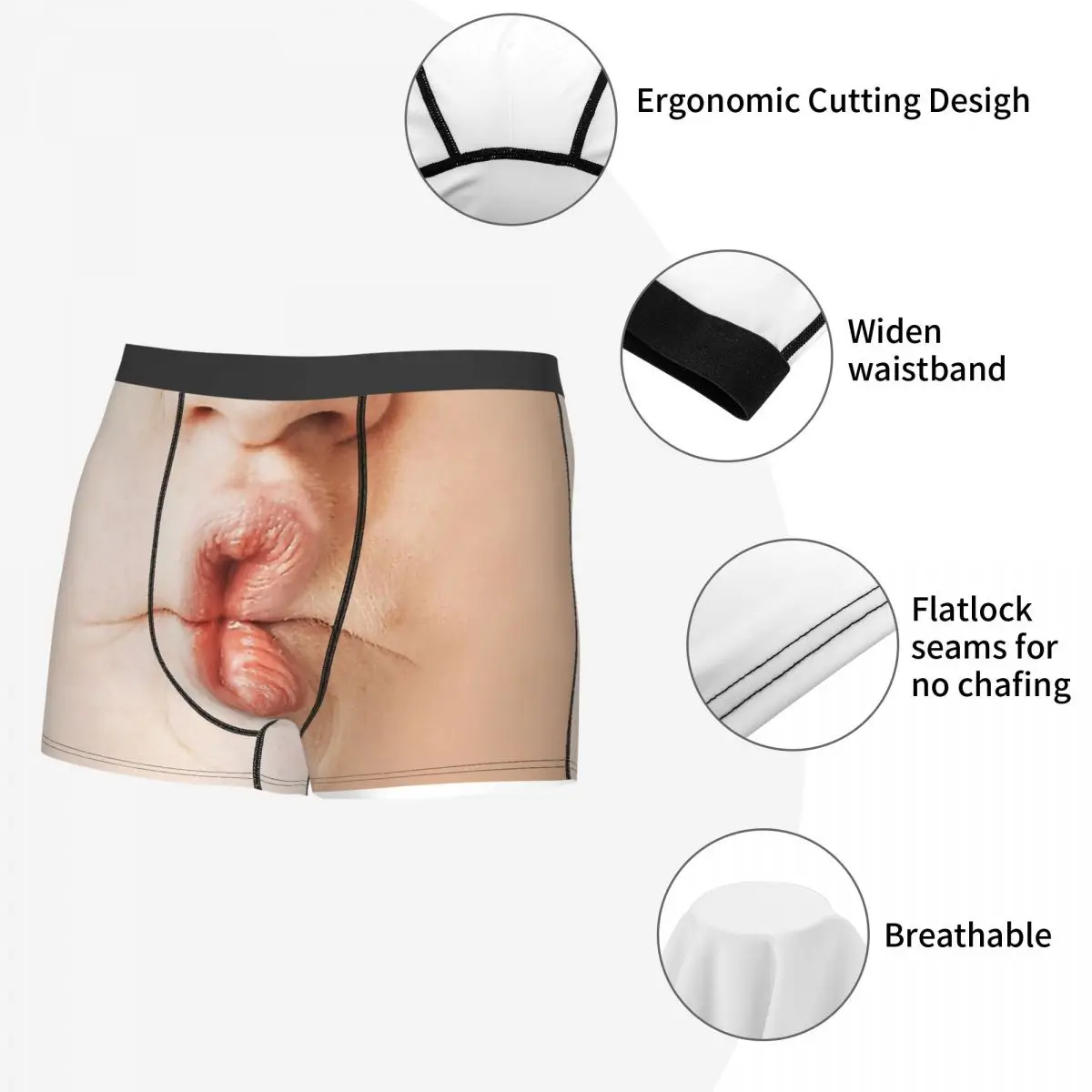 Mouth and Tongue Funny Mouth Woman Realistic Face Underpants Breathbale Panties Man Underwear Comfortable Shorts Boxer Briefs