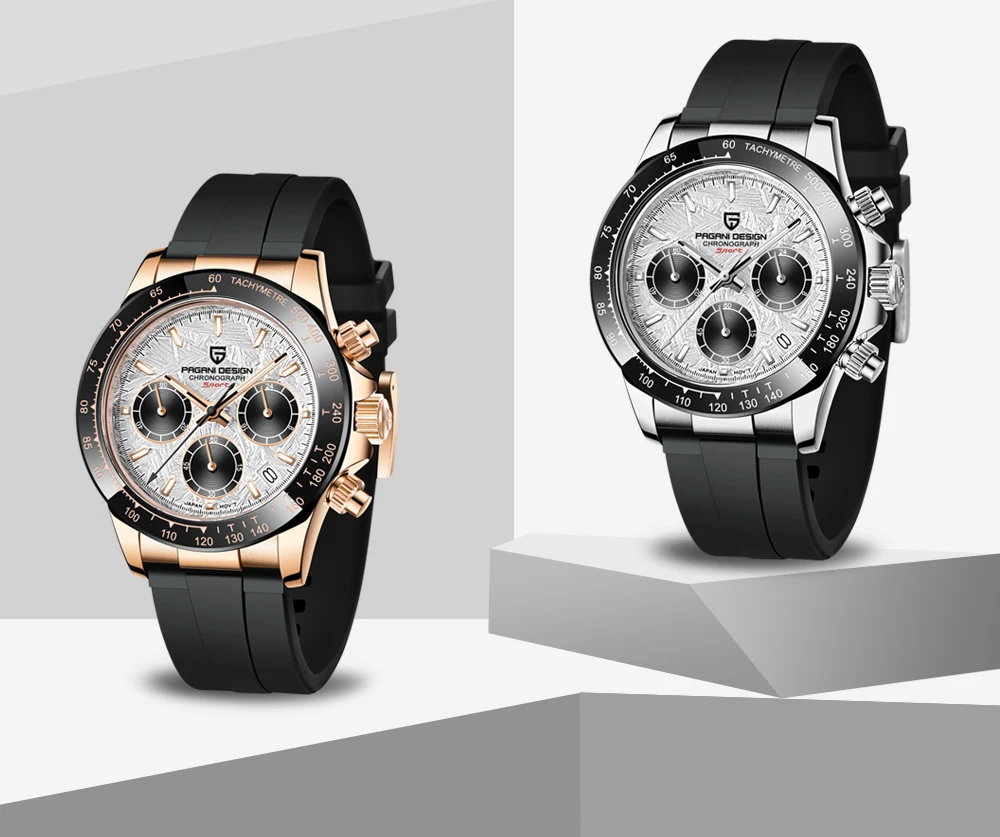 PAGANI DESIGN New Gold Blue Luxury Quartz Watch For Men Gift Box VK63 Movt Chronograph Sapphire Crystal Stainless Steel Watch