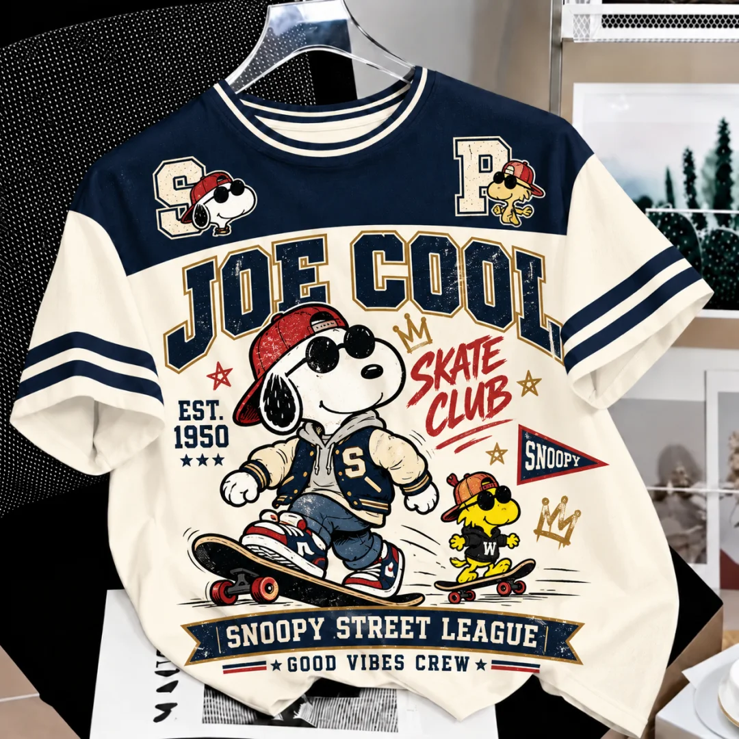 Snoopy Joe Cool Skate Club Varsity T Shirt Men Women Vintage 90s Streetwear Tees Summer Oversized Short Sleeve Kids Tops