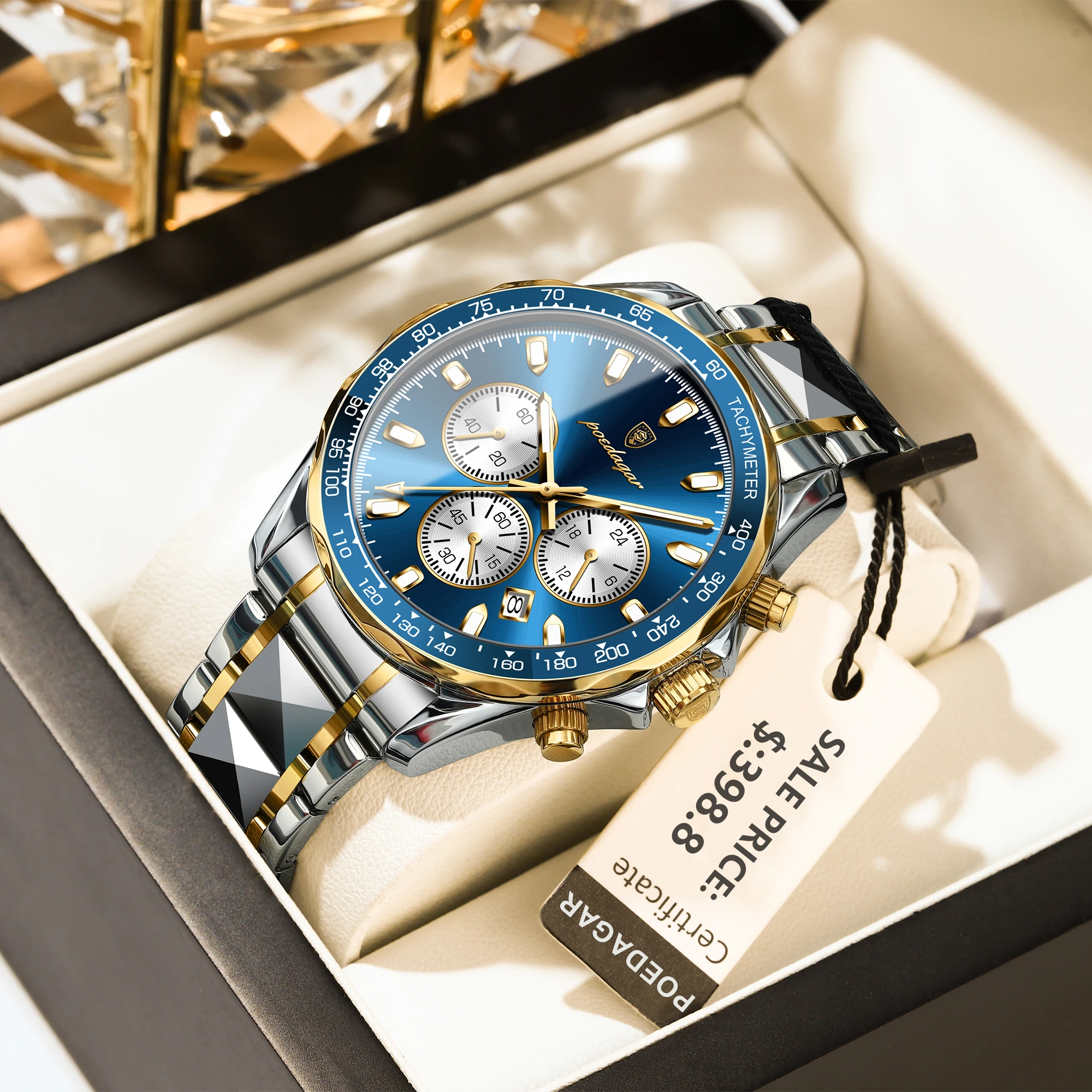 POEDAGAR العصرية الرجال ساعة مقاوم للماء الفولاذ المقاوم للصدأ مضيئة ساعات رجالية كرونوغراف تاريخ الرياضة كوارتز رجل ساعة اليد Reloj