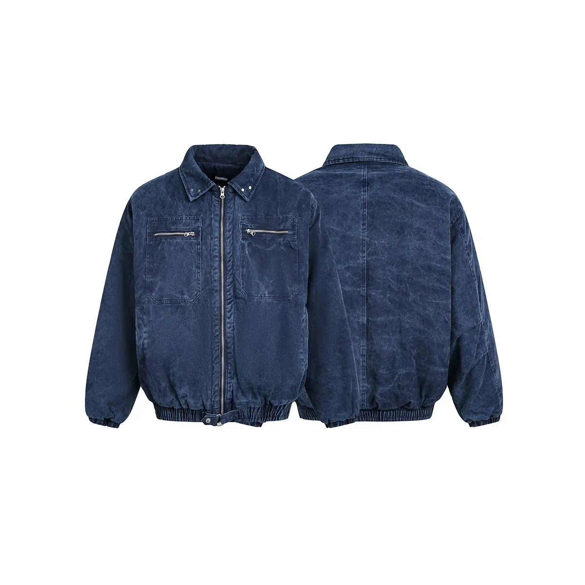 Mens Washed Denim Jacket American Retro Workwear Style Winter Thick Cotton Coat Vintage Distressed Warm Coat