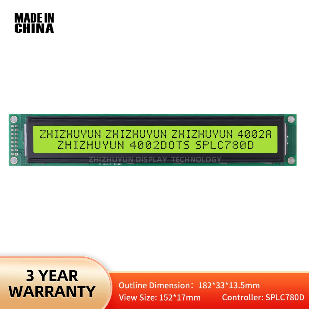 Source Factory 4002A Lcd Character Dot Matrix Screen Lcm Module 5V/3.3V Yellow Green Membrane 40X2 Multiple Word Libraries