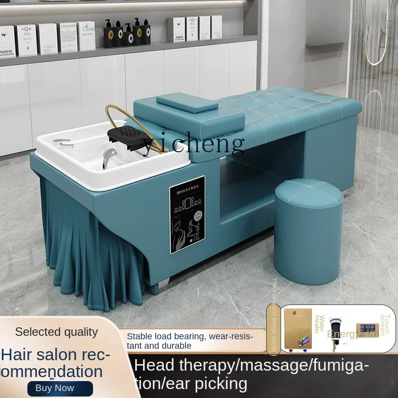 ZC Thai Head Therapy Shampoo Chair Beauty Salon Lying Water Circulation Massage Steaming Bed with Water Heater