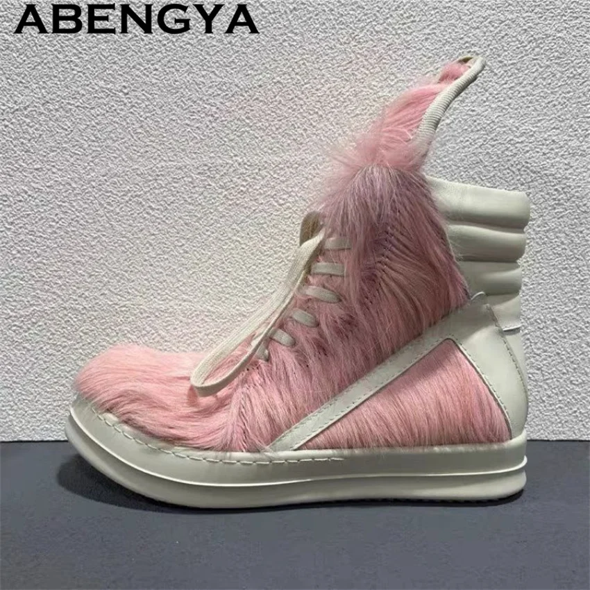 

Многоцветные высокие кроссовки на платформе с мехом, на плоской подошве, для женщин и мужчин, на толстой подошве, на шнуровке, в стиле панк, весенние повседневные модные женские ботинки