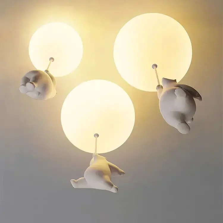 Resin Cartoon Glass Light Creative Polar Bear Ceiling Lamp Theme Hotel Nursery Kid Children Bedroom Kindergarten Modern Lighting