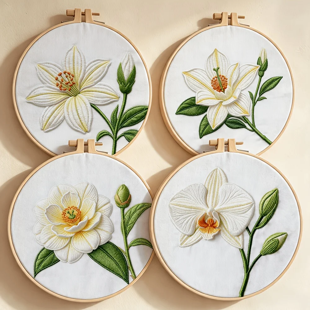 Embroidery Stitch Practice Kit For Adults Beginners Pre‑Printed Cloth Bamboo Hoop Thread Needles Hand‑Stitching Learning Craft