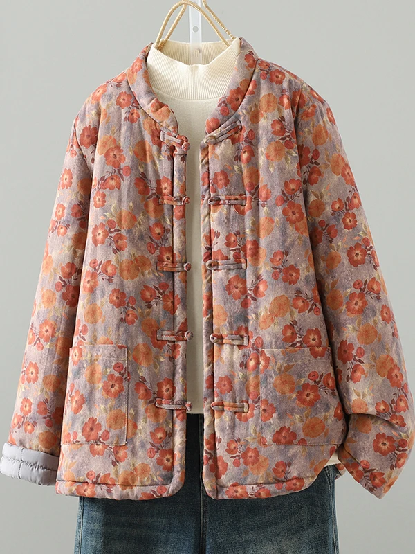 เสื้อคลุมฮั่นฝูผ้าฝ้ายสำหรับผู้หญิง ทรงตรง แขนยาว ทรงปกติ รุ่นใหม่สำหรับฤดูหนาว