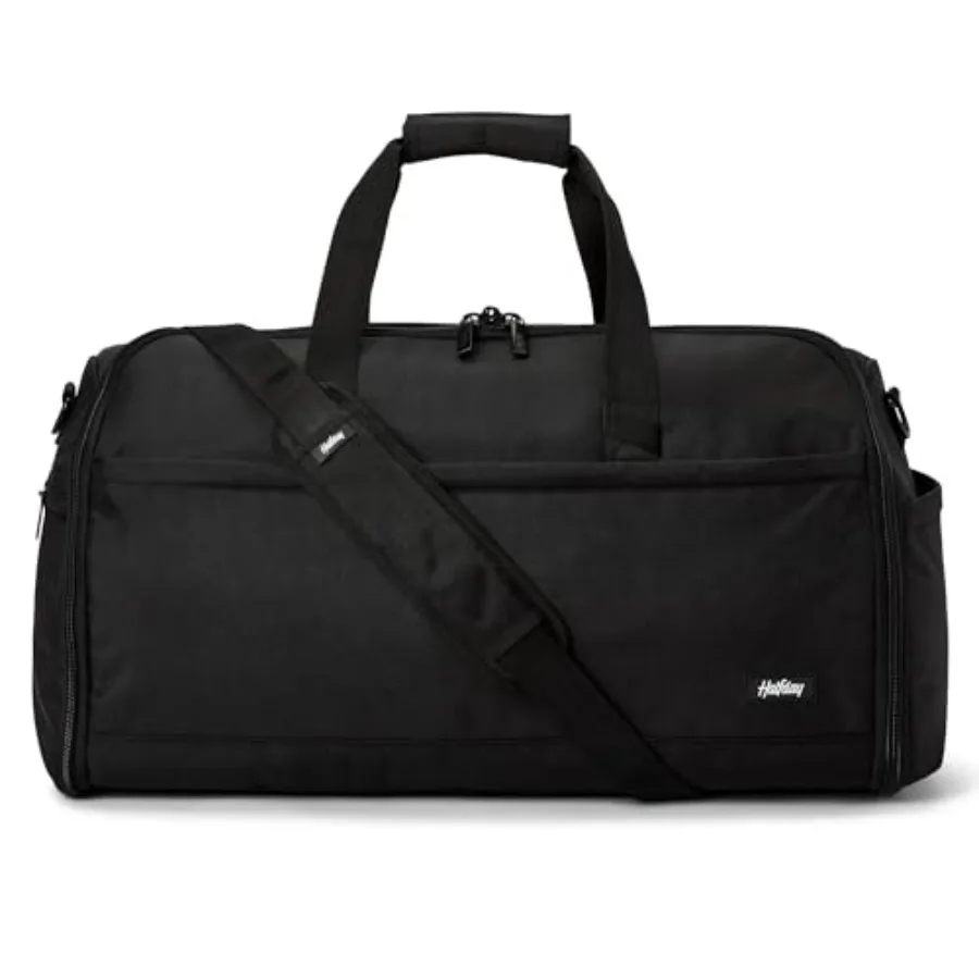 

Convertible 2-in-1 Premium Garment Duffel Weekender Bag 45L for travel: ballistic nylon, black, wrinkle-free hanging suit compa