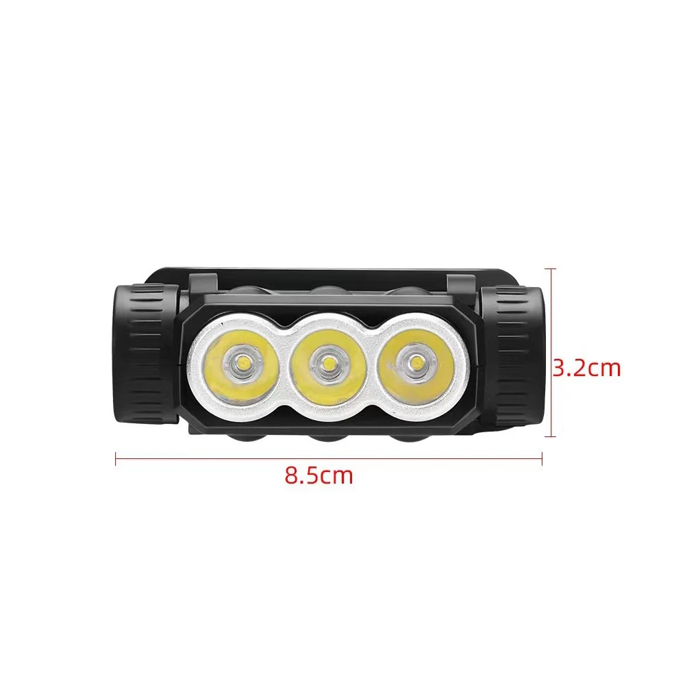 BORUiT Strong Light Headlamp 3*LED Headlight 18650 USB Rechargeable Outdoor Waterproof Head Flashlight Camping Emergency Lamp