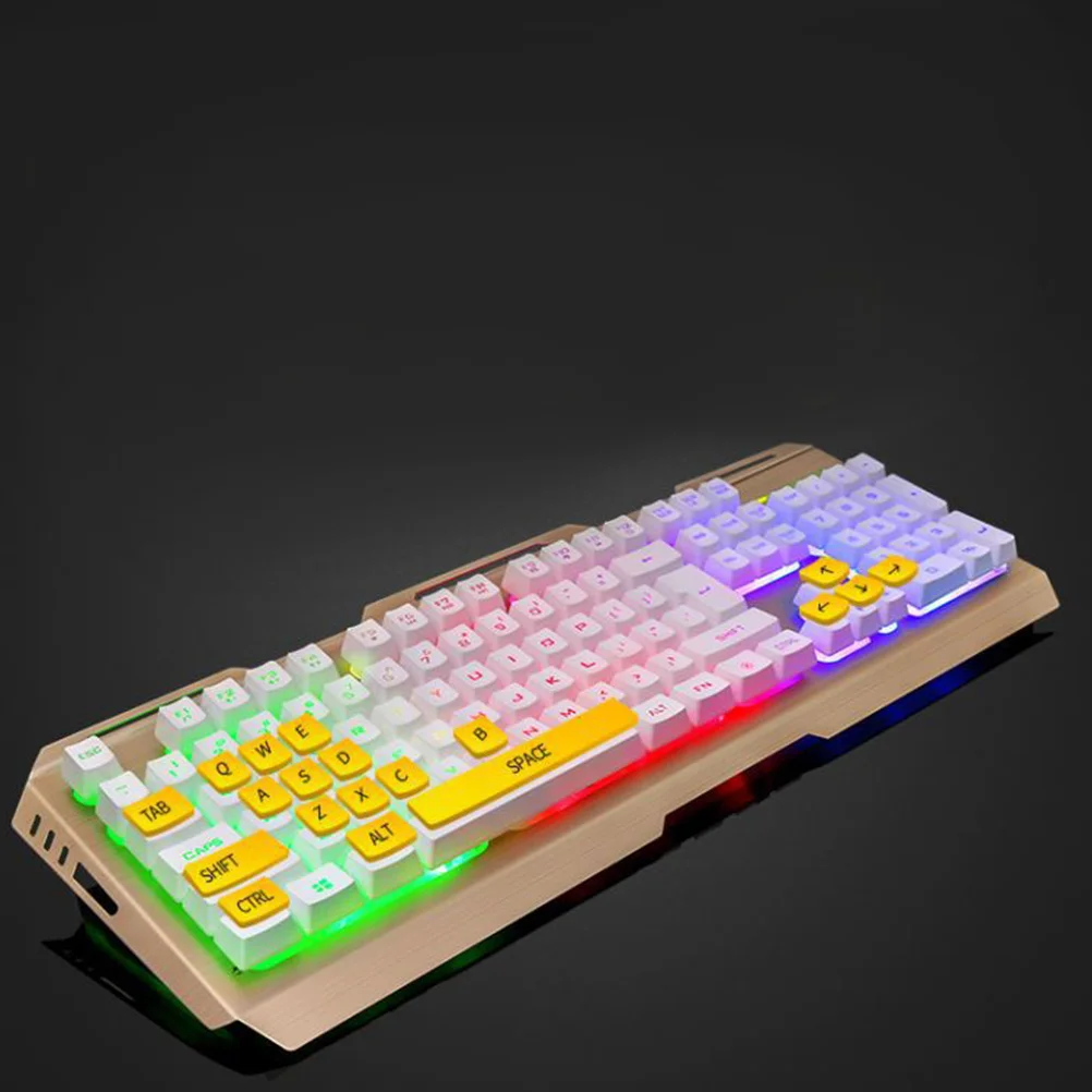 

Механическая клавиатура и мышь, игровая клавиатура с USB-подсветкой, RGB Радуга, светодиодная металлическая панель, высокоэластичные плавающие клавиши, ярлык Fn