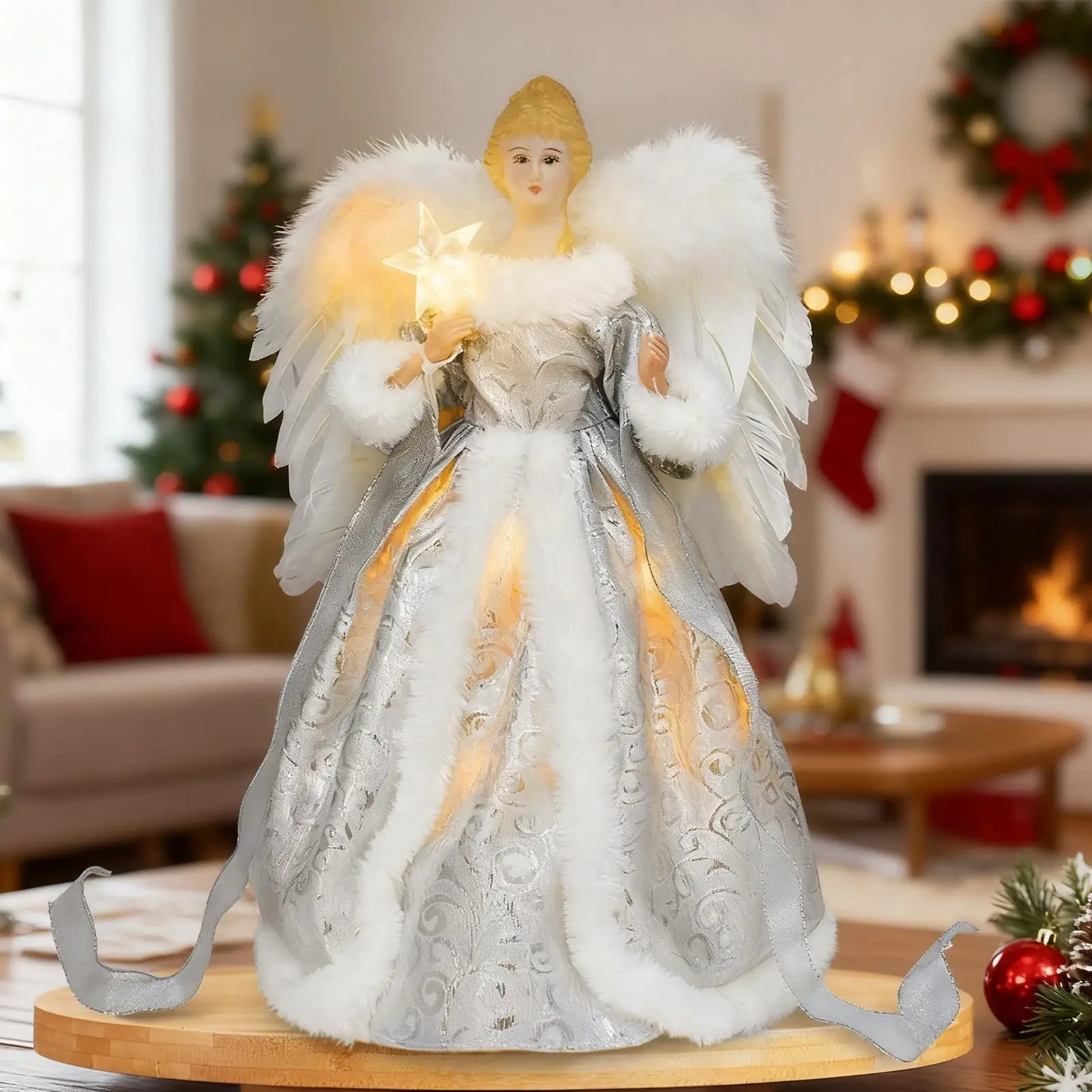 

Топпер для рождественской елки с изображением ангела со светом, фигурка ангела, фестиваль, украшение для дома 2025, Рождество Navidad 2024, товары для новогодней вечеринки