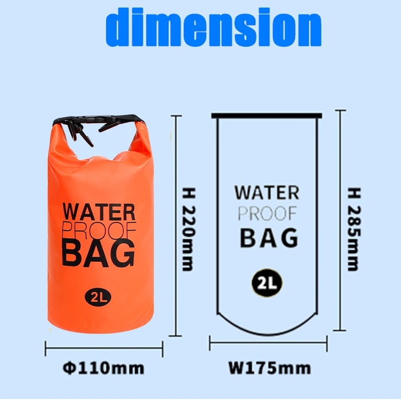 Bolsa de almacenamiento en seco impermeable de 2 litros, mochila de compresión de buceo, kayak, senderismo, senderismo, vela, canoa