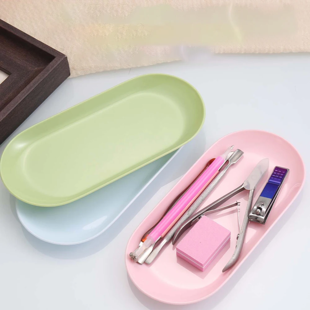 

1Pc Hot Sale Nail Art Pen Tray Multifunctional Plastic Cosmetic Storage Tray Nail Art Equipment Oval Manicure Accessories