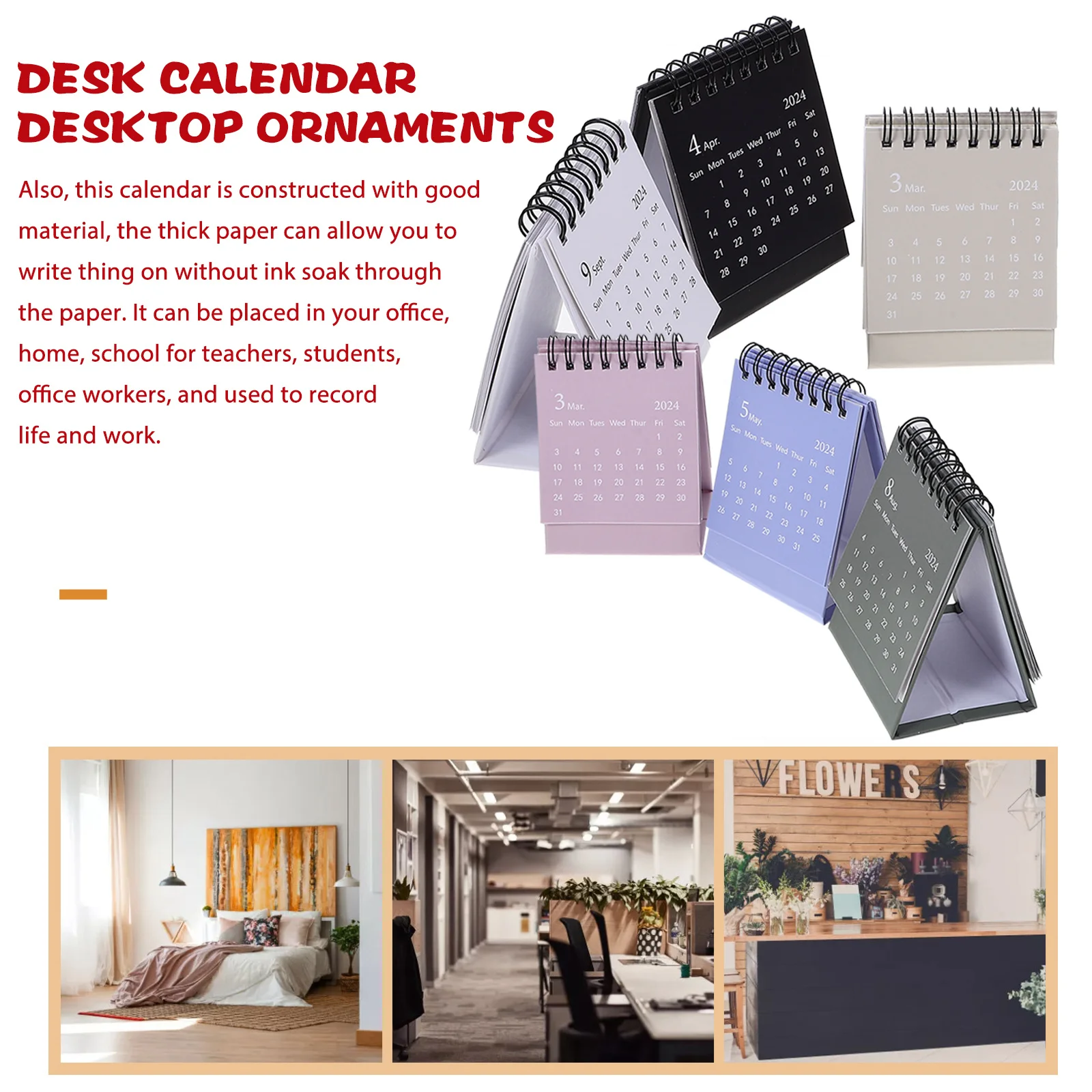 

6Pcs Small Standing Calendar Simple Design Desktop Paper Calendar with Clear Date Display for Office Table Decor 2024 Yearly