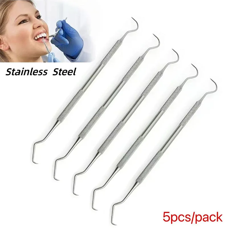 5Pcs Double Ends Dentist Teeth Clean Hygiene Explorer Probe Pick Hook Stainless Steel Oral Tools Dental Tartar Scraper Remover