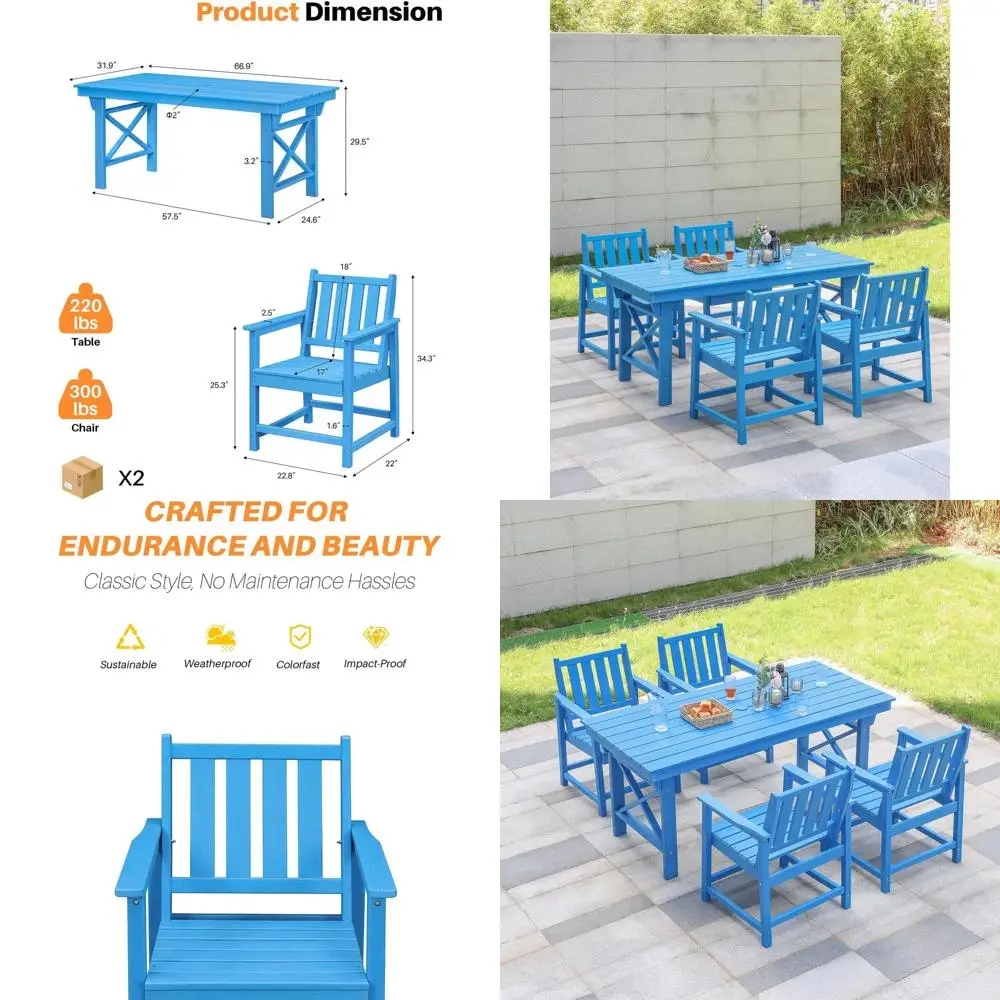 

HDPE Patio Dining Set, 5-Piece Outdoor Table and Chairs with Umbrella Hole, ern Outdoor Dining Set or 4, HDPE Outdoor Patio urni