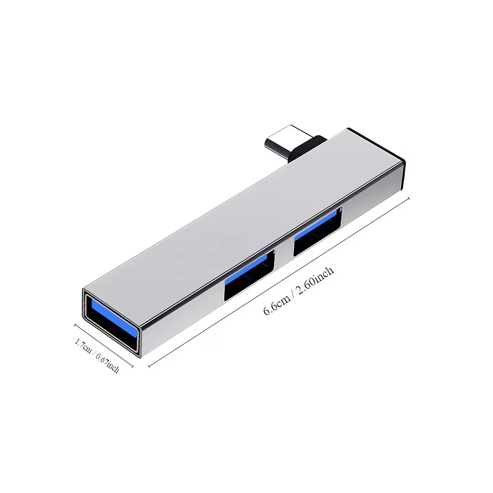 Compact 3-Port USB Hub with USB 2.0 & USB 3.0 Ports, High-Speed Data Transfer, Durable Metal Case, Portable USB Splitter for Lap