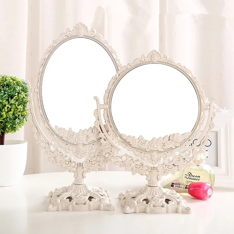 Rotating Women Makeup Mirror Vintage Floral Oval Round Handhold Mirror Princess Elegant Makeup Beauty espelho de maquiage ZM1202