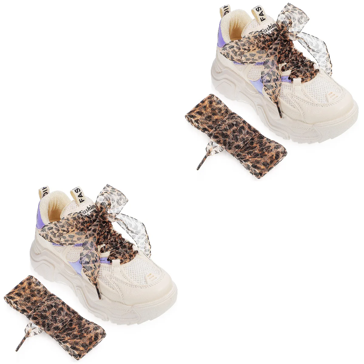 2 Pack Leopard Lace Shoe Decors Bread Ribbon Laces Polyester Patterned Shoelaces For Sports