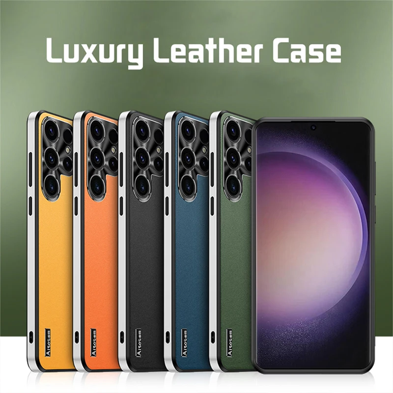

Luxury Leather Soft Frame Cover for Samsung Galaxy S21 S22 S23 S24 S25 Plus Ultra Lens Protection Cover Phone Case Back Cover