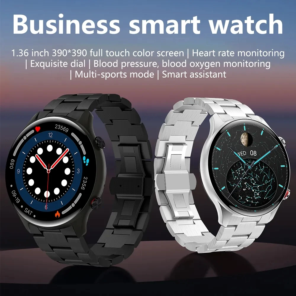 SK10 1.36 Inch Smart Watch Men Waterproof Bluetooth Heart Rate Android IOS Fitness Bracelet Sport Music Wireless Charging 300mAh