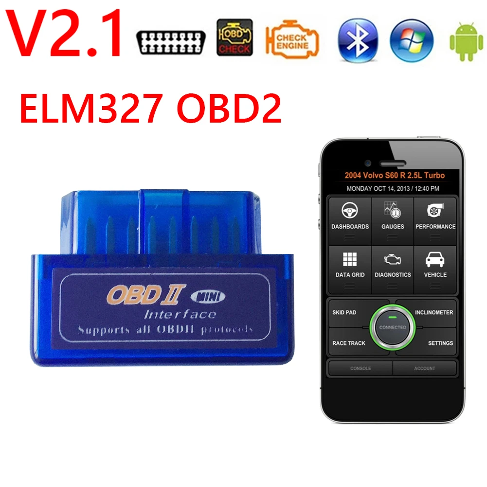 ELM327 V2.1 OBD2 Scanner for iOS Android Bluetooth-compatible OBDII Code Reader Car Diagnostic Tool Check Engine Fault Detector