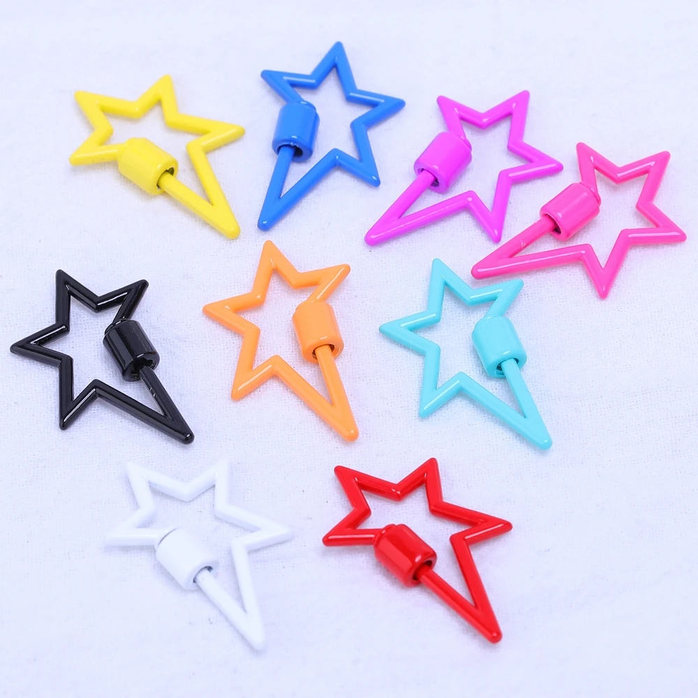 Juya 2Pcs/Lot Wholesale Handmade Resin Enamel Oval Star Love Heart Pendant Carabiner Screw Lock Clasps Accessories Supplies