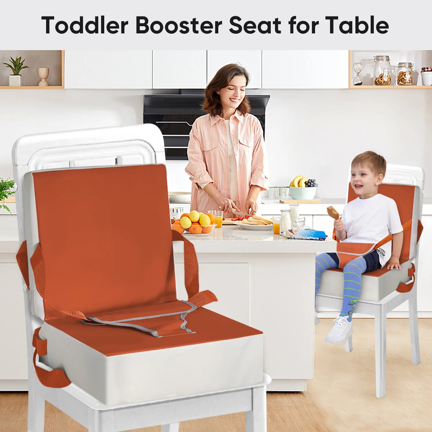 

Portable Toddler Dining Booster Seat with Safety Harness, Washable Cover, for Kids 1-4 Years