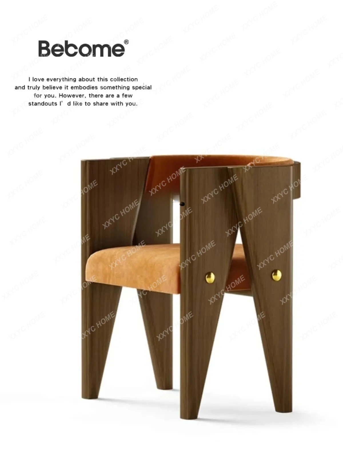 Kreatives Design, Walnussfarbe, gebogene Rückenlehne, große Schere, Freizeit, Esszimmerstuhl, Zuhause, Modellzimmer