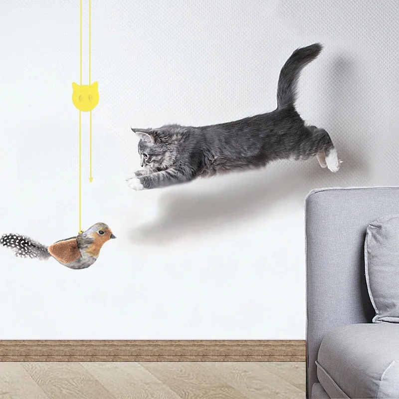 Lifelike Squeaky Bird Catnip Toy Soft Plush Hanging Teaser with Feather, Interactive Self Play Toy for Kitten Boredom Relief