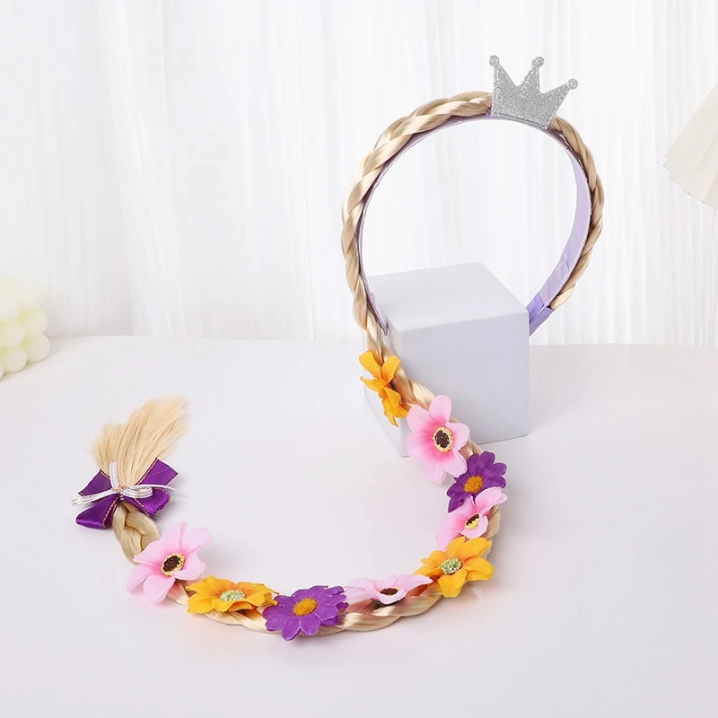 

Princess Dress Up Wigs Girls Flower Headband Fairy Weaving Long Braid Kids Unicorn Birthday Party Decoration Costume Accessories