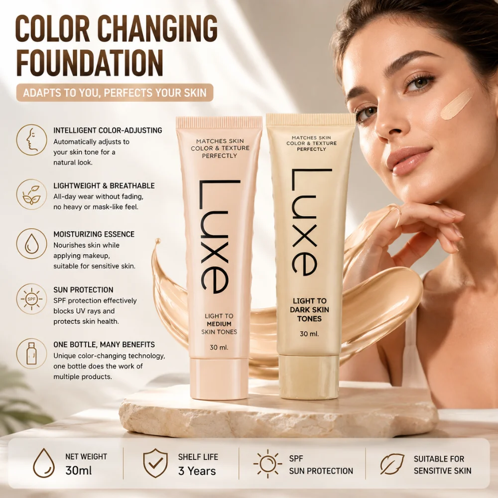 30ml Luxe Color Adjusting Foundation Lightweight Hydrating SPF Face Makeup Skin Tone Matching for Sensitive Skin Daily Use