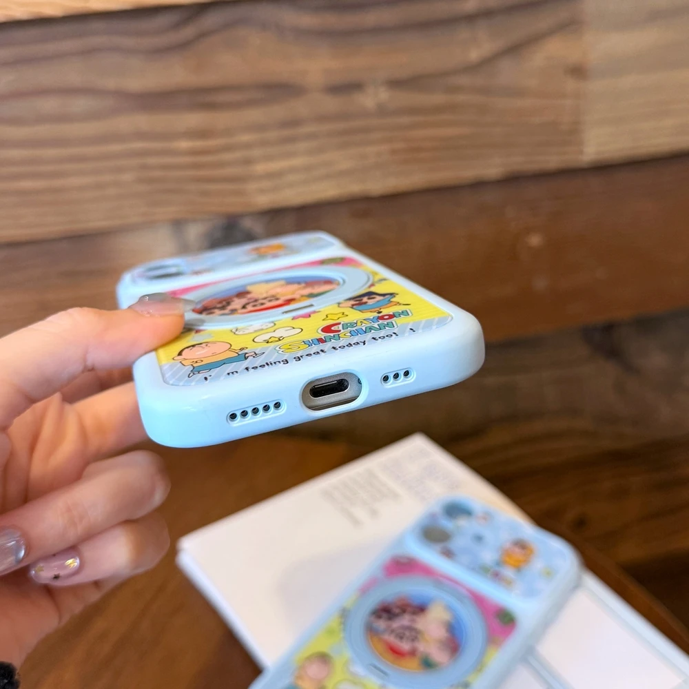 Cute Cartoon Japan Anime Crayon Shin-chan 360°Rotation Stand Phone Case For iPhone 17 16 15 14 13 Pro Max With Ring Holder Cover view 6