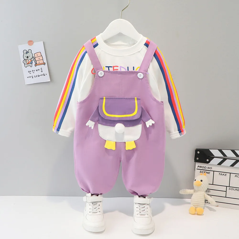 

Toddler Girl Outfit Cartoon Letter Printed Long Sleeved T-shirts Tops and Overalls Infant Kids Suit Boys Clothing Set Tracksuits