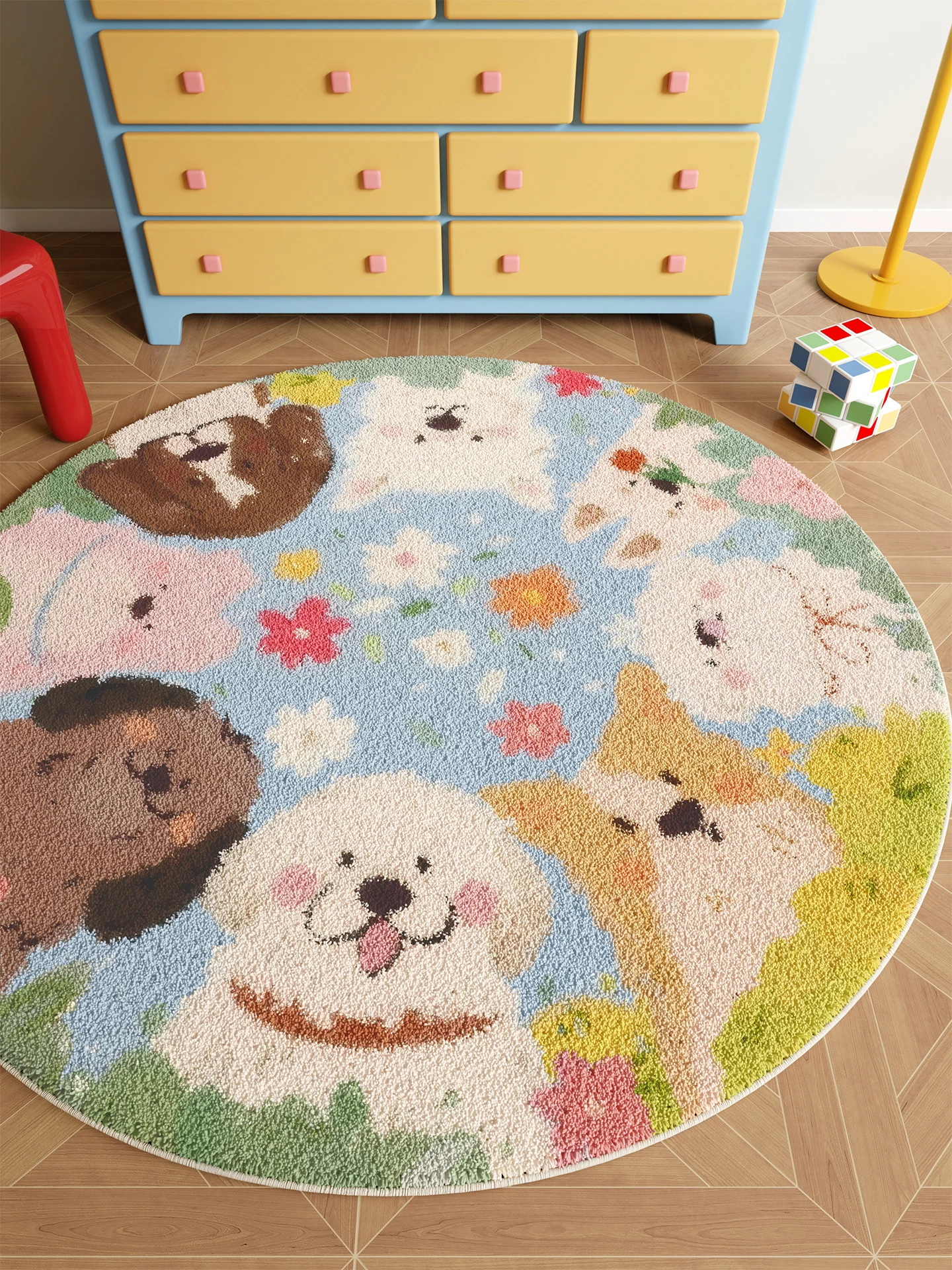 

Новый круглый ковер с мультяшным рисунком 2026 года для детской комнаты, милый коврик для спальни, гостиной, кабинета, декоративное оформление, можно стирать вручную, цифровая печать