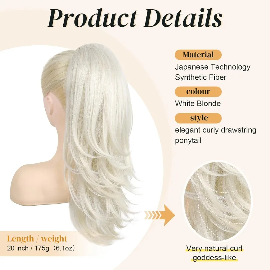 وصلة شعر على شكل ذيل حصان برباط بطول 20 بوصة للنساء ذات مظهر طبيعي وملمس ناعم مثالية للارتداء اليومي والمناسبات الخاصة #2