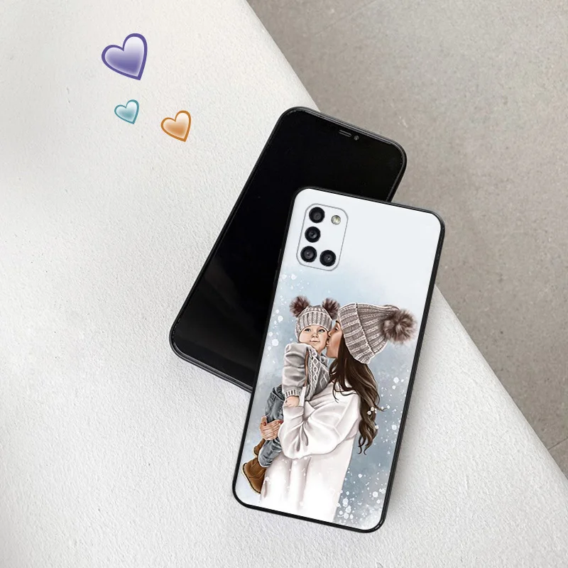 Silicone Phone Cases for Samsung A32 A73 A72 A71 A54 A53 A52 A51 A42 A34 A33 A24 A23 A22 A14 A13 Black Brown Hair Baby Mom Girl