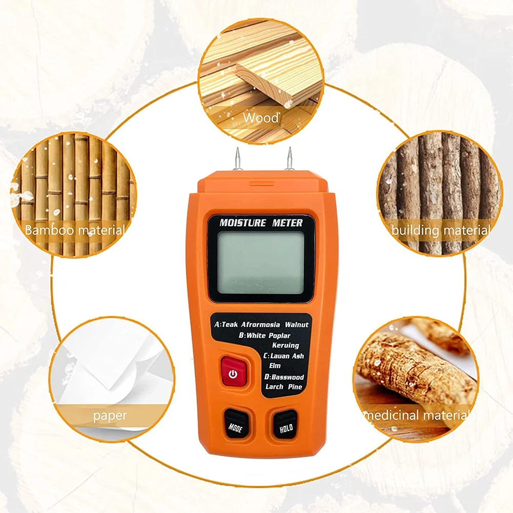 Medidor Digital de humedad de madera, higrómetro, Detector de humedad de madera, pantalla LCD grande