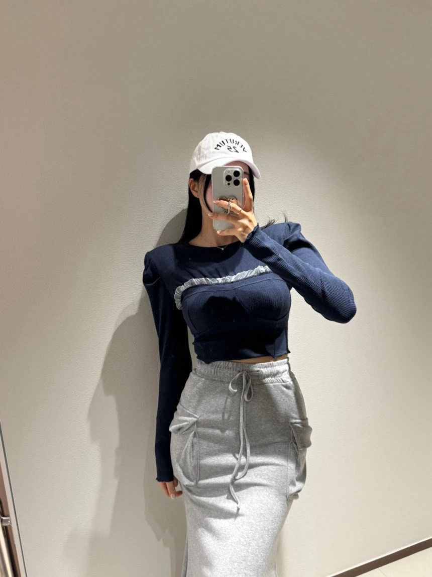 

Long Sve T-irt Dongda Gate Women's Faion round Ne Pr Line Tie Bubble Sve Pure Color Commute Sle Slim Fit T-S...