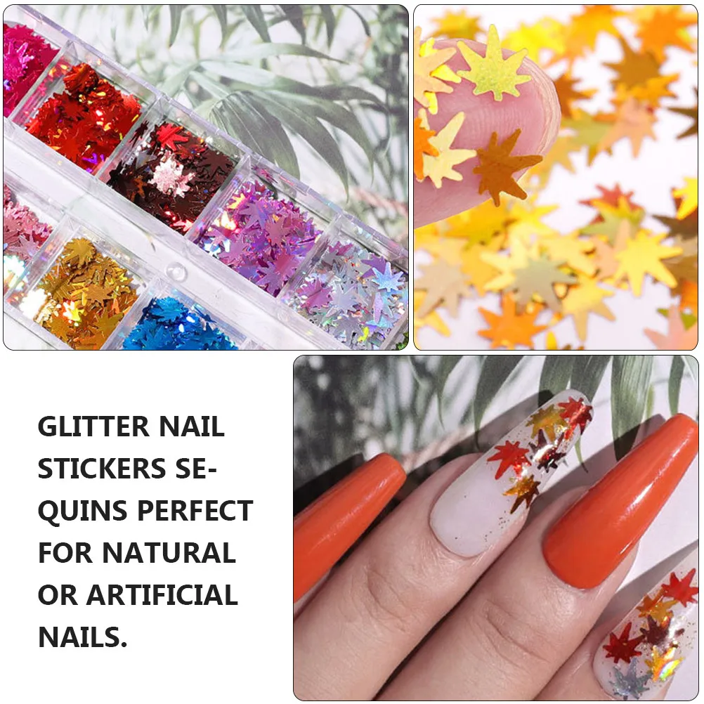 Maple Leaf Nail Sequins 2 Boxes Holographic Glitter Autumn Manicure Decorations DIY Craft Supplies