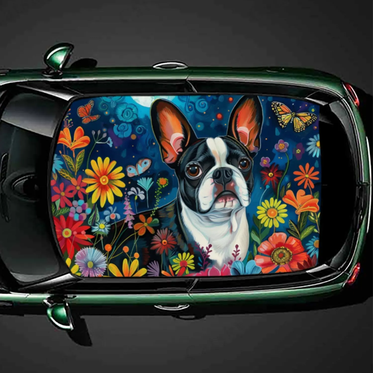

Romantic Dog in Flower Sea Car Roof Sticker PVC Self Waterproof stick , Striking Auto Exterior Accessories Decoration Protect Gi