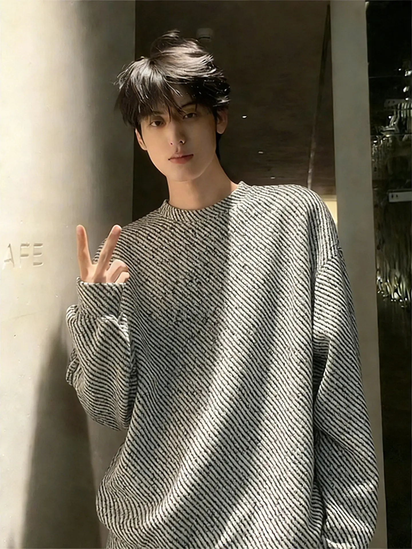 

American Sle round Ne Knitted Fce Long Sve Sweatirt Men's Autumn Winter Thiened T-irt Small Fraance Sle B...