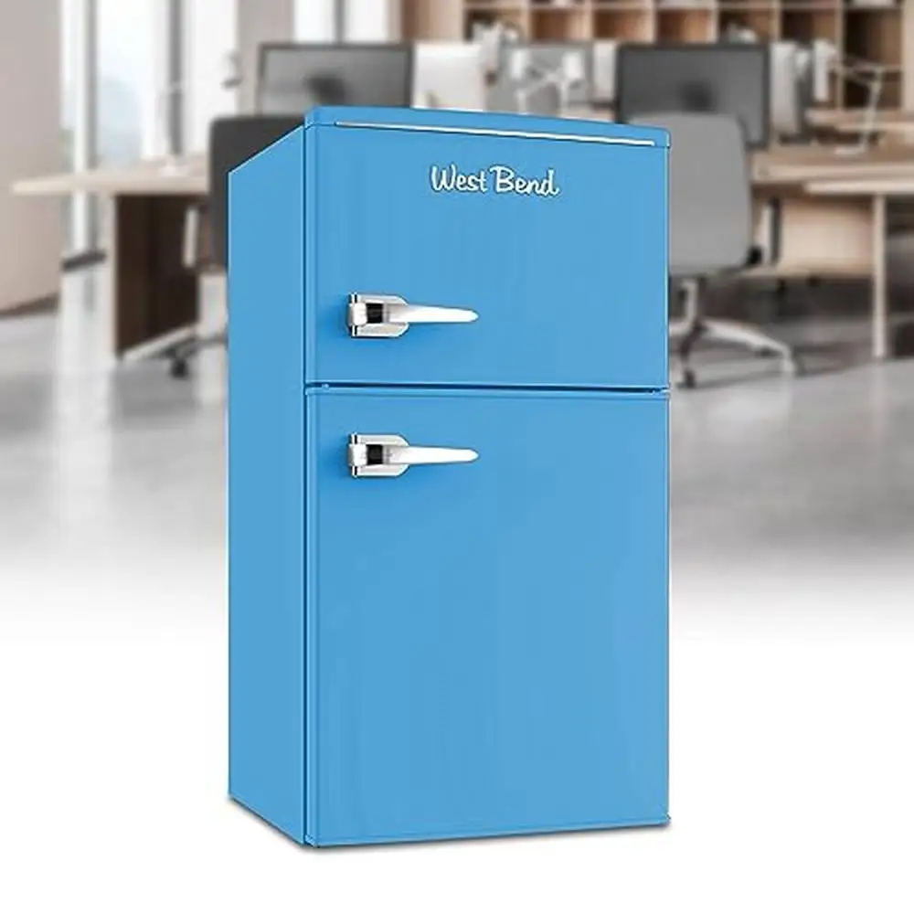 3 Cu.Ft Mini Fridge Freezer Retro-Styled Home Office Dorm Manual Defrost Adjustable Temperature Blue Compact Design Space Saving