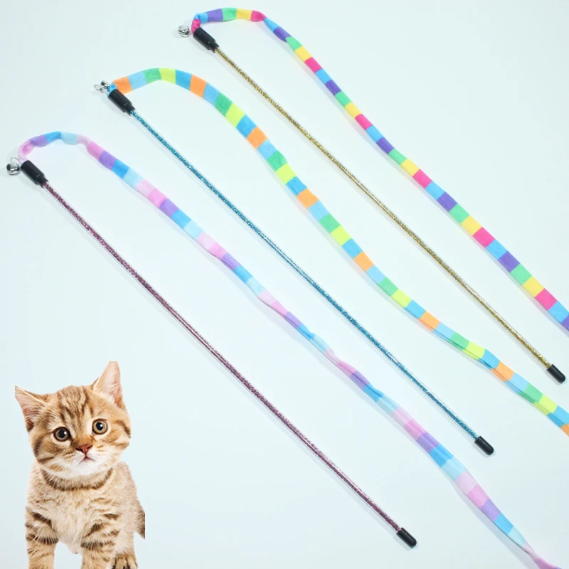 1pcs Teaser Toy Cat Wand Rainbow Ribbon Cat Fun Stick Interactive Indoor Healthy Exercise Funny Pet Rod Pet Supplies Kitten Toys