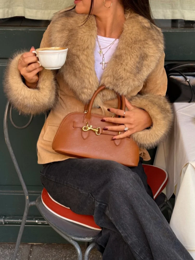 سترات نسائية أنيقة مطبوعة بشراشيب معاطف فضفاضة متباينة وسحاب وأكمام طويلة معاطف نسائية موضة خريف وشتاء 2025 ملابس خارجية للسيدات